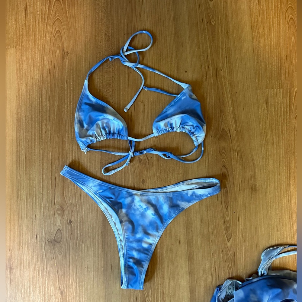 Shein blue tie dye bikini set with cover up
